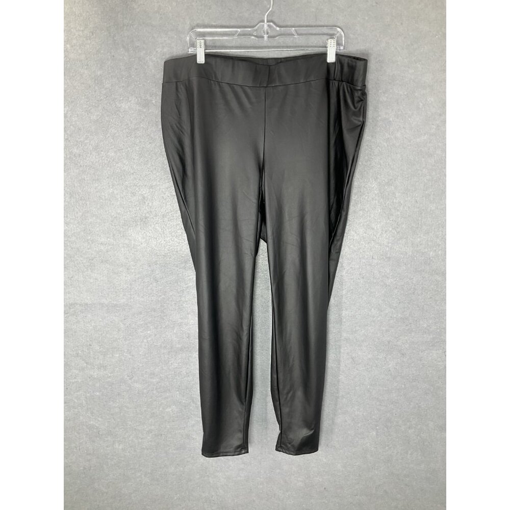 Torrid Pants Womens Sz 3X Black Faux Leather Pull On Stretch Biker Festival